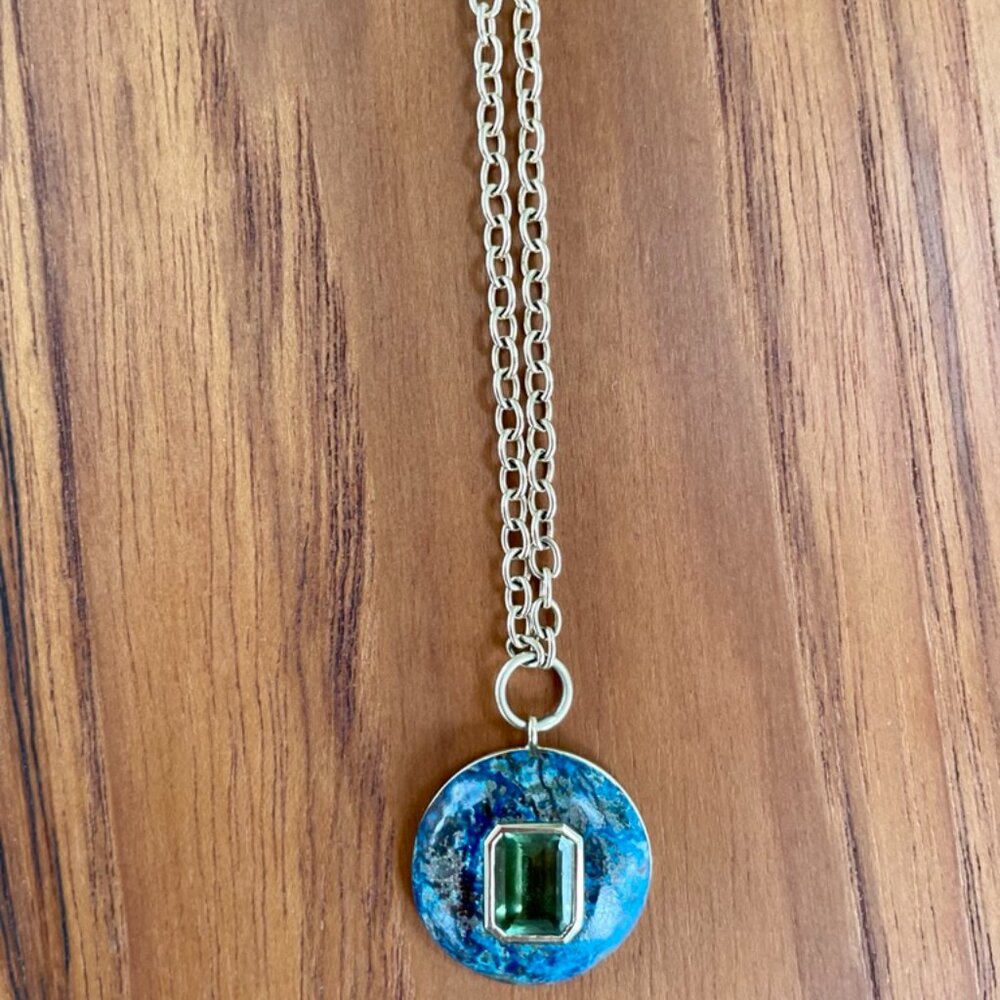 Retrouvai chysocolla/green tourmaline lollipop necklace - Picture 3 of 5